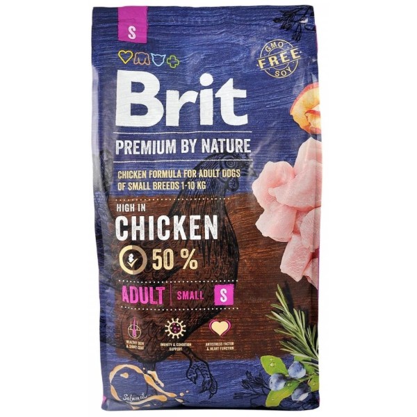 Фото - Сухой корм для собак Brit Premium Dog Adult S для мелких пород весом 1-10 кг с курицей 8 кг (8595602526307)