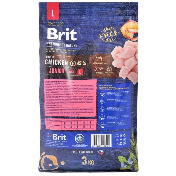 Фото - Сухой корм для собак Brit Premium Dog Junior L для щенков и собак больших пород с курицей 3 кг (8595602526420)