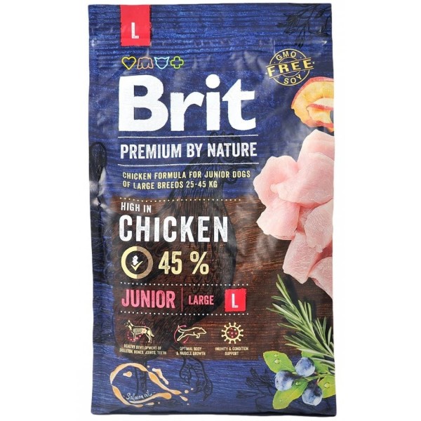 Фото - Сухой корм для собак Brit Premium Dog Junior L для щенков и собак больших пород с курицей 3 кг (8595602526420)