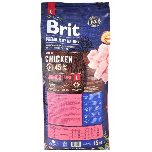 Фото - Сухой корм для собак Brit Premium Dog Junior L для щенков и больших пород с курицей 15 кг (8595602526437)