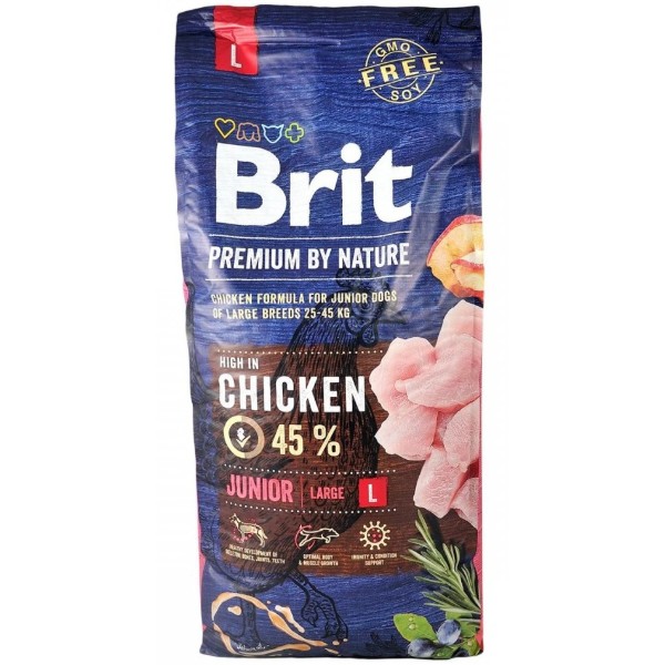 Фото - Сухой корм для собак Brit Premium Dog Junior L для щенков и больших пород с курицей 15 кг (8595602526437)