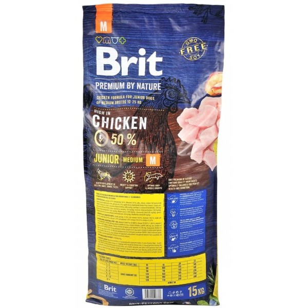 Фото - Сухой корм для собак Brit Premium Dog Junior M для щенков и средних пород от 1 до 12 месяцев с курицей 15 кг (8595602526338)