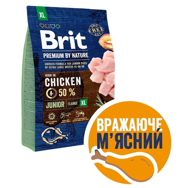 Фото - Сухой корм для собак Brit Premium Dog Junior XL для щенков и гигантских пород с курицей 3 кг (8595602526499) Фото - Сухой корм для собак Brit Premium Dog Junior XL для щенков и гигантских пород с курицей 3 кг (8595602526499)