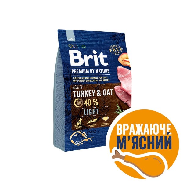 Фото - Сухой корм для собак Brit Premium Dog Light с избыточным весом с индейкой 3 кг (8595602526581) Фото - Сухой корм для собак Brit Premium Dog Light с избыточным весом с индейкой 3 кг (8595602526581)