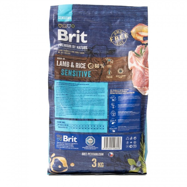 Фото - Сухий корм для собак Brit Premium Dog Sensitive Lamb для усіх порід з чутливим травленням з ягнятиною 3 кг (8595602526628)