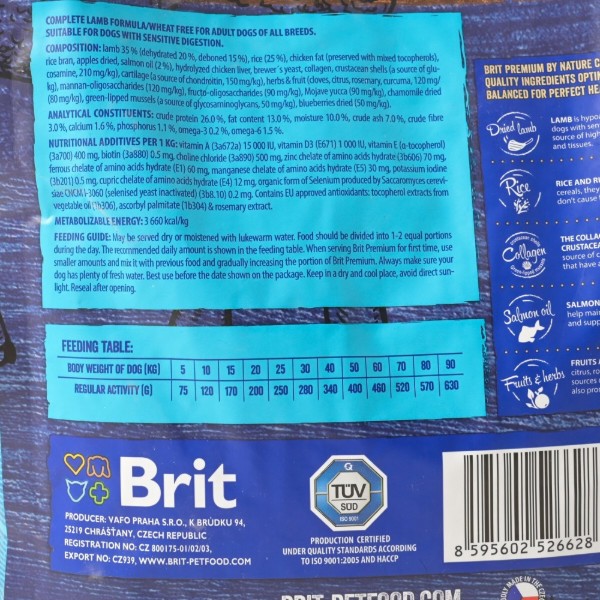 Фото - Сухий корм для собак Brit Premium Dog Sensitive Lamb для усіх порід з чутливим травленням з ягнятиною 3 кг (8595602526628)