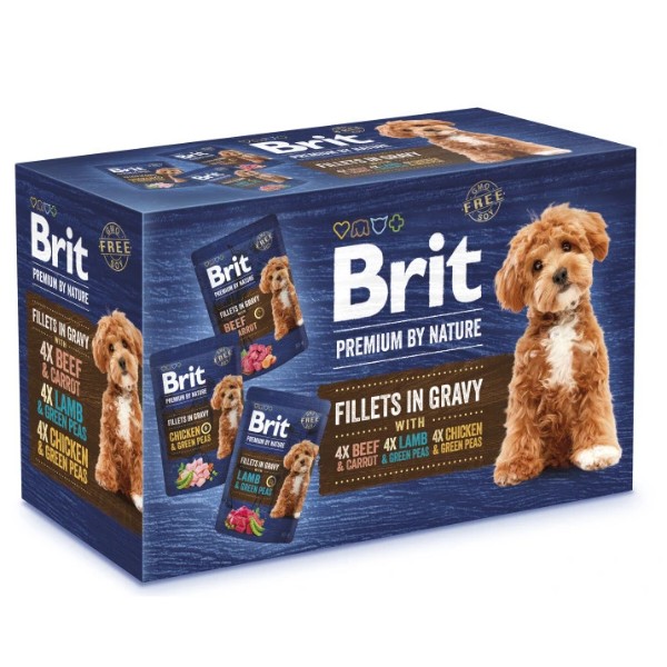 Фото - Набор влажного корма Brit Premium Fillets in Gravy Multipack малых пород филе в соусе Мультипак 12 шт х 85 г (8595602572472)