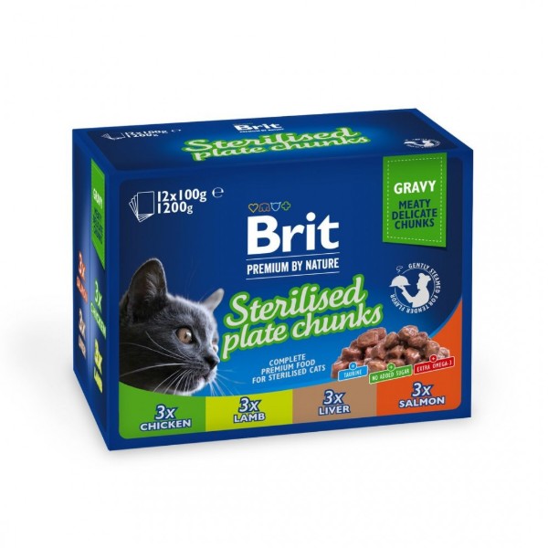 Фото - Набор влажного корма для кошек Brit Premium Sterilised Plate Тарелка 12 шт х 100 г (8595602548514)