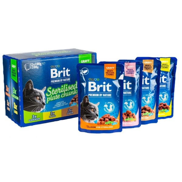 Фото - Набор влажного корма для кошек Brit Premium Sterilised Plate Тарелка 12 шт х 100 г (8595602548514)