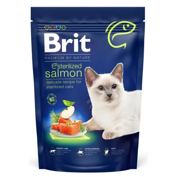 Фото - Сухой корм для кошек Brit Premium by Nature Cat Sterilized Salmon для стерилизованных с лососем 800 г (8595602553099)
