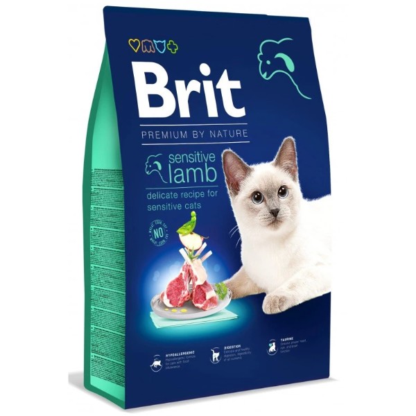 Фото - Сухой корм Brit Premium by Nature для котов с чуствительным пищеварением с ягненком 8 кг (8595602553266)
