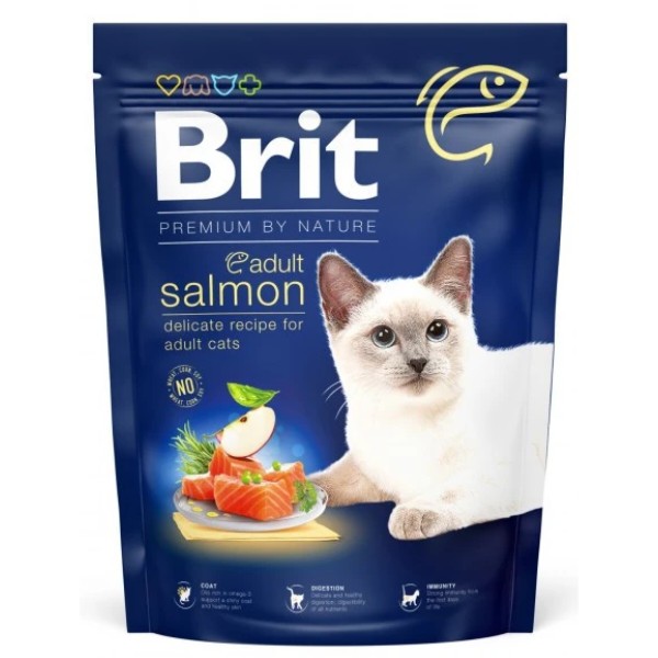 Фото - Сухой корм Brit Premium by Nature для взрослых котов с лососем 300 г (8595602552979)