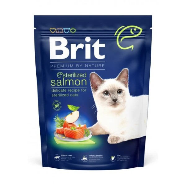 Фото - Сухой корм Brit Premium by Nature для стерелизованных котов с лососем 300 г (8595602553013)