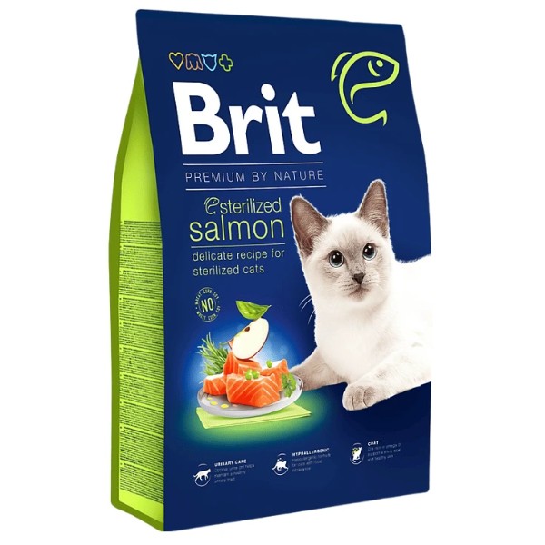 Фото - Сухой корм Brit Premium by Nature для стерелизованных котов с лососем 8 кг (8595602553259)