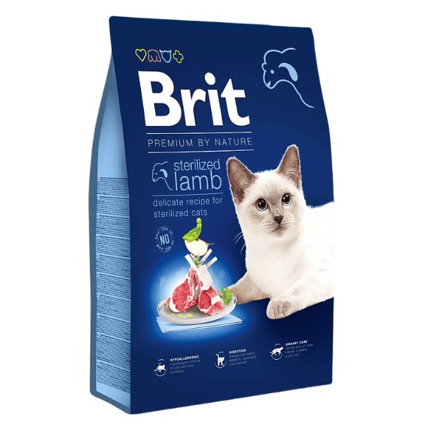 Фото - Сухой корм Brit Premium by Nature для стерелизованных котов с ягненком 8 кг (8595602553242)