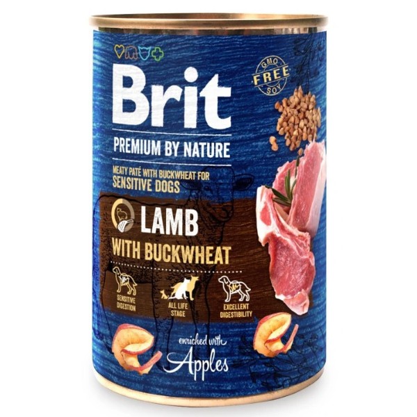 Фото - Влажный корм для собак Brit Premium by Nature k с ягненком и гречкой 400г (8595602561841)