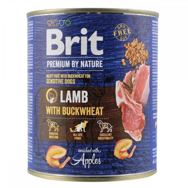 Фото - Влажный корм для собак Brit Premium by Nature k с ягненком и гречкой 800 г (8595602561858)