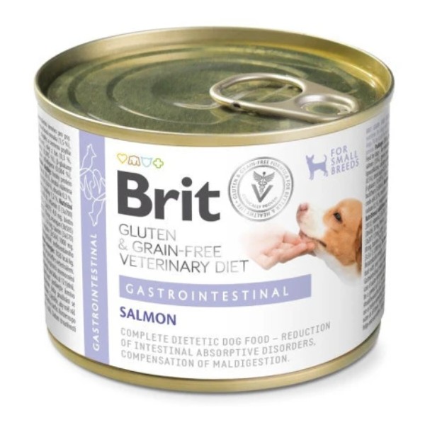 Фото - Паштет для собак Brit VetDiets Gastrointestinal при проблемах с пищеварением с лососем 200г (8595602578900)