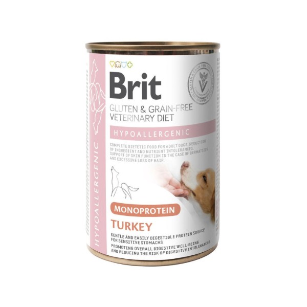 Фото - Влажный корм для собак Brit VetDiets Hypoallergenic Turkey с пищевой аллергией с индейкой 400 г (8595602574230)
