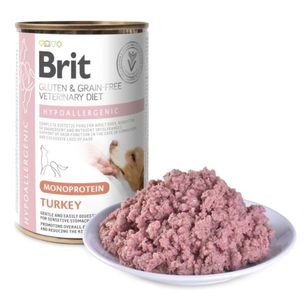 Фото - Влажный корм для собак Brit VetDiets Hypoallergenic Turkey с пищевой аллергией с индейкой 400 г (8595602574230)