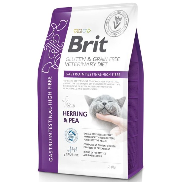 Фото - Сухой корм для кошек Brit VetDiets Cat Gastrointestinal High Fibre с повышенным содержанием клетчатки с сельдью 2 кг (8595602573653)