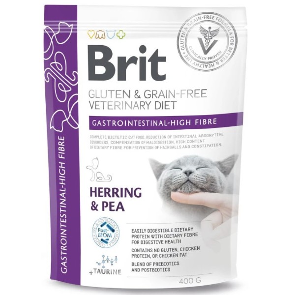 Фото - Сухий корм для котів Brit VetDiets Cat Gastrointestinal High Fibre з підвищеним вмістом клітковини з оселедцем 400 г (8595602573646)