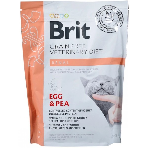 Фото - Сухий корм Brit VetDiets GF Cat для дорослих кішок при хронічній нирковій недостатності з горохом та яйцями 400 г (8595602528332)