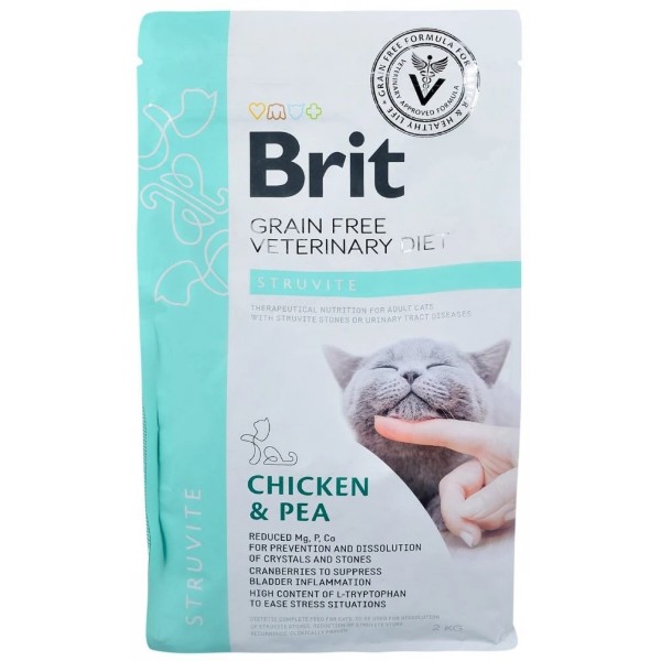 Фото - Сухой корм Brit VetDiets GF для кошек при струвите с горохом и курицей 2 кг (8595602528271)