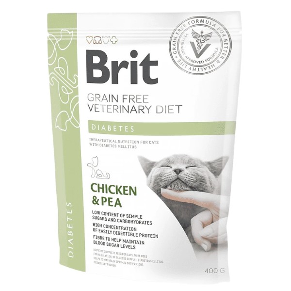 Фото - Сухий корм Brit VetDiets GF для кішок дорослих при діабеті і гіперглікемії c куркою та горохом 400 г (8595602528530)