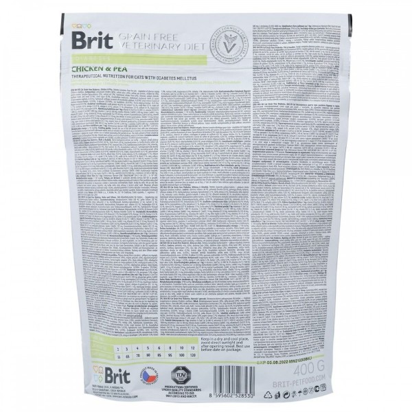 Фото - Сухий корм Brit VetDiets GF для кішок дорослих при діабеті і гіперглікемії c куркою та горохом 400 г (8595602528530)