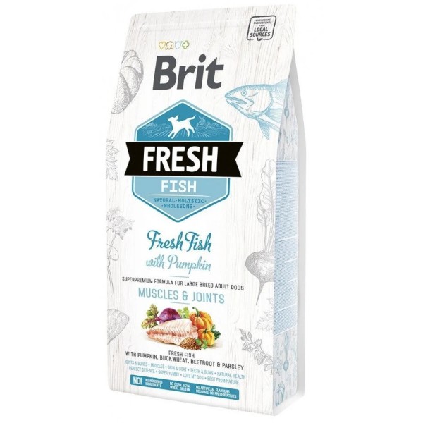 Фото - Сухой корм для собак Brit Fresh для взрослых собак крупных пород с рыбой и тыквой 2.5 кг (8595602530786)