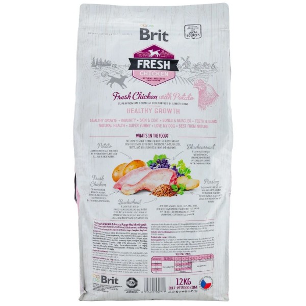 Фото - Сухой корм для собак Brit Fresh д/щенков с курицей и картофелем 12 кг (8595602530717)