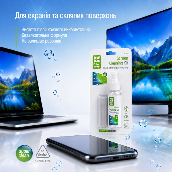 Фото - Набор для чистки экранов Colorway CW-2615 (60 мл + микрофибра)