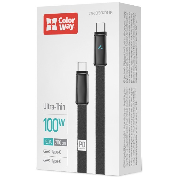 Фото - Кабель Colorway Type-C - Type-C (ultra-thin) (PD Fast Charging 100W) 5А 1м Black (CW-CBPDCC100-BK)