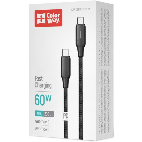 Фото - Кабель Colorway Type-C - Type-C (TPE embossed) (PD Fast Charging 60W) 3А 2м Black (CW-CBPDCC102-BK)