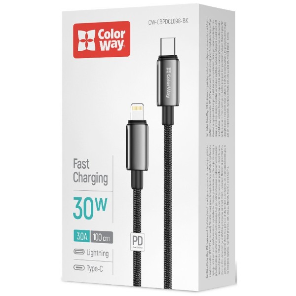 Фото - Кабель Colorway Type-C - Apple Lightning (zinc alloy braided) (PD Fast Charging 30W) 1м Black (CW-CBPDCL098-BK)