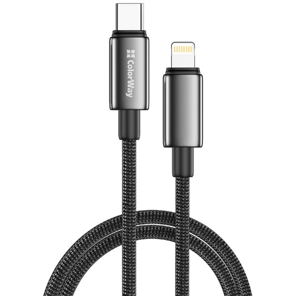 Фото - Кабель Colorway Type-C - Apple Lightning (zinc alloy braided) (PD Fast Charging 30W) 1м Black (CW-CBPDCL098-BK)