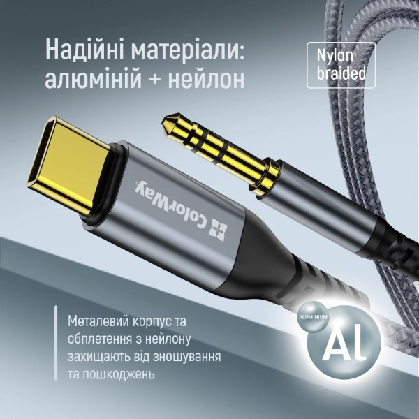 Фото - Переходник аудио Colorway USB-C to 3.5 mm mini-Jack 1.2m (CW-CBPDJ071-G)