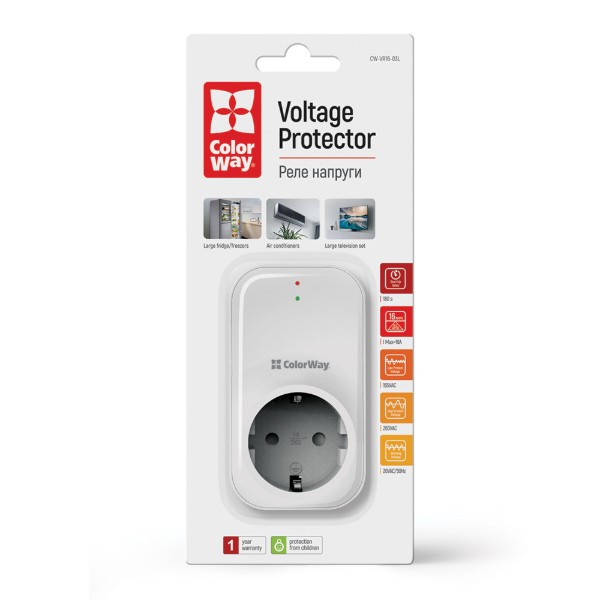 Фото - Автомат защиты от всплесков напряжения Colorway 16A/3680W 165V/260V LED1 White (CW-VR16-03L)