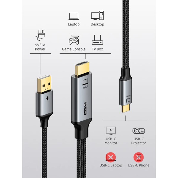 Фото - Кабель Cabletime HDMI - USB-C з USB живленням 2 м (CC18L)
