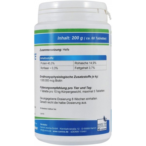 Фото - Витамины для собак Canina Biotin Forte Tabletten Биотин интенсивный курс для шерсти 200 г 60 табл. (4027565101108)