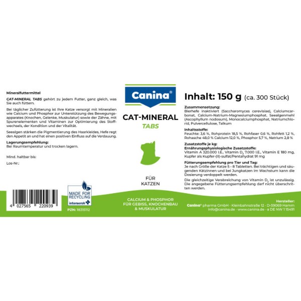 Фото - Витаминно-минеральный комплекс для кошек Canina поливитамины Cat-Mineral Tabs150 г/300 табл. (4027565220939)