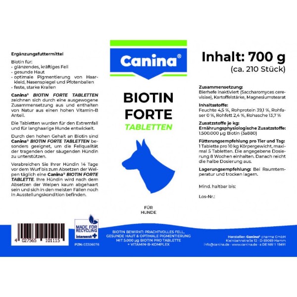 Фото - Витамины для собак Canina Biotin Forte Tabletten Биотин интенсивный курс для шерсти 700 г 210 табл. (4027565101115)