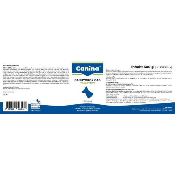 Фото - Вітамінно-мінеральний комплекс для собак Canina PETVITAL Canhydrox GAG (Gag Forte) 360 таб/600 г (4027565123513)