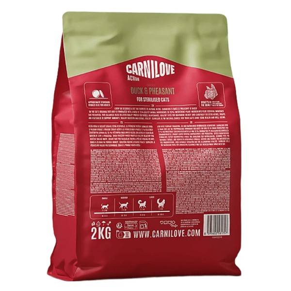 Фото - Сухой корм для кошек Carnilove Active Duck & Pheasant Sterilised для стерилизованных утка и фазан 2 кг (8595602581757)