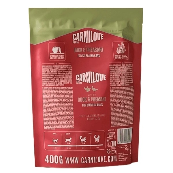 Фото - Сухой корм для кошек Carnilove Active Duck & Pheasant Sterilised для стерилизованных утка и фазан 400 г (8595602581726)