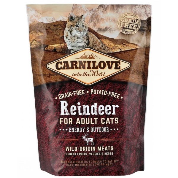 Фото - Сухий корм для котів Carnilove Cat Energy and Outdoor для дорослих активних з північним оленем 400 г (8595602512263)