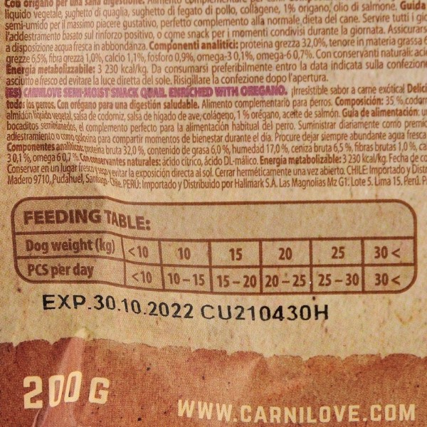 Фото - Лакомство для собак Carnilove Dog Semi Moist Snack Quail with Oregano для здорового пищеварения с перепелом и орегано 200 г (8595602527359)