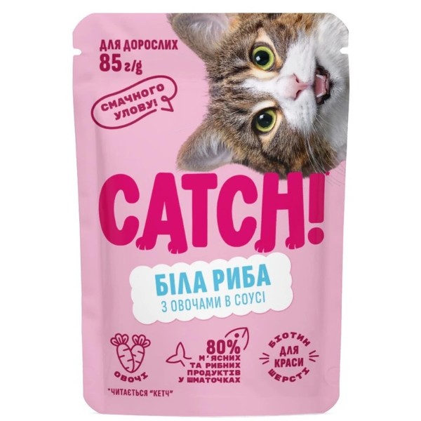 Фото - Набор влажного корма для кошек Catch! с белой рыбой и овощами в соусе 24 шт х 85г (2700000066973)