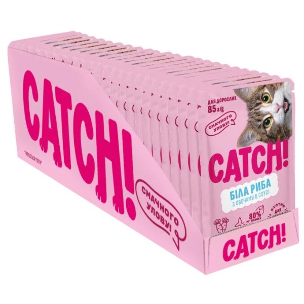 Фото - Набор влажного корма для кошек Catch! с белой рыбой и овощами в соусе 24 шт х 85г (2700000066973)